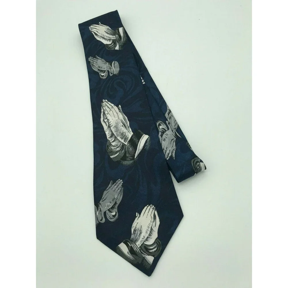 Everyday PRAYING HANDS Navy Blue Men's Tie. 56 x 4 in Classic Necktie. Religious